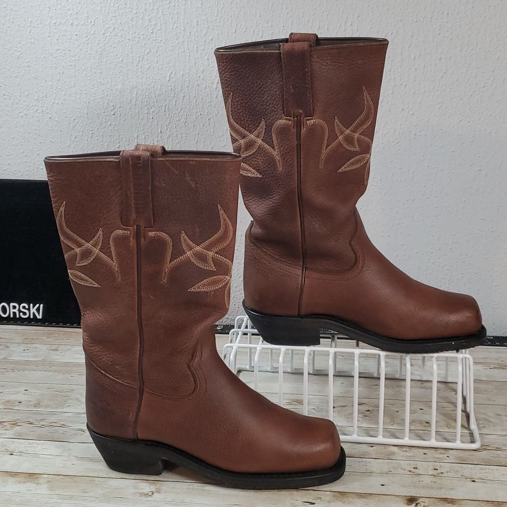 Harley-Davidson Brown Pebble Leather Western Cowboy Boots Swuare Toe Like New 6